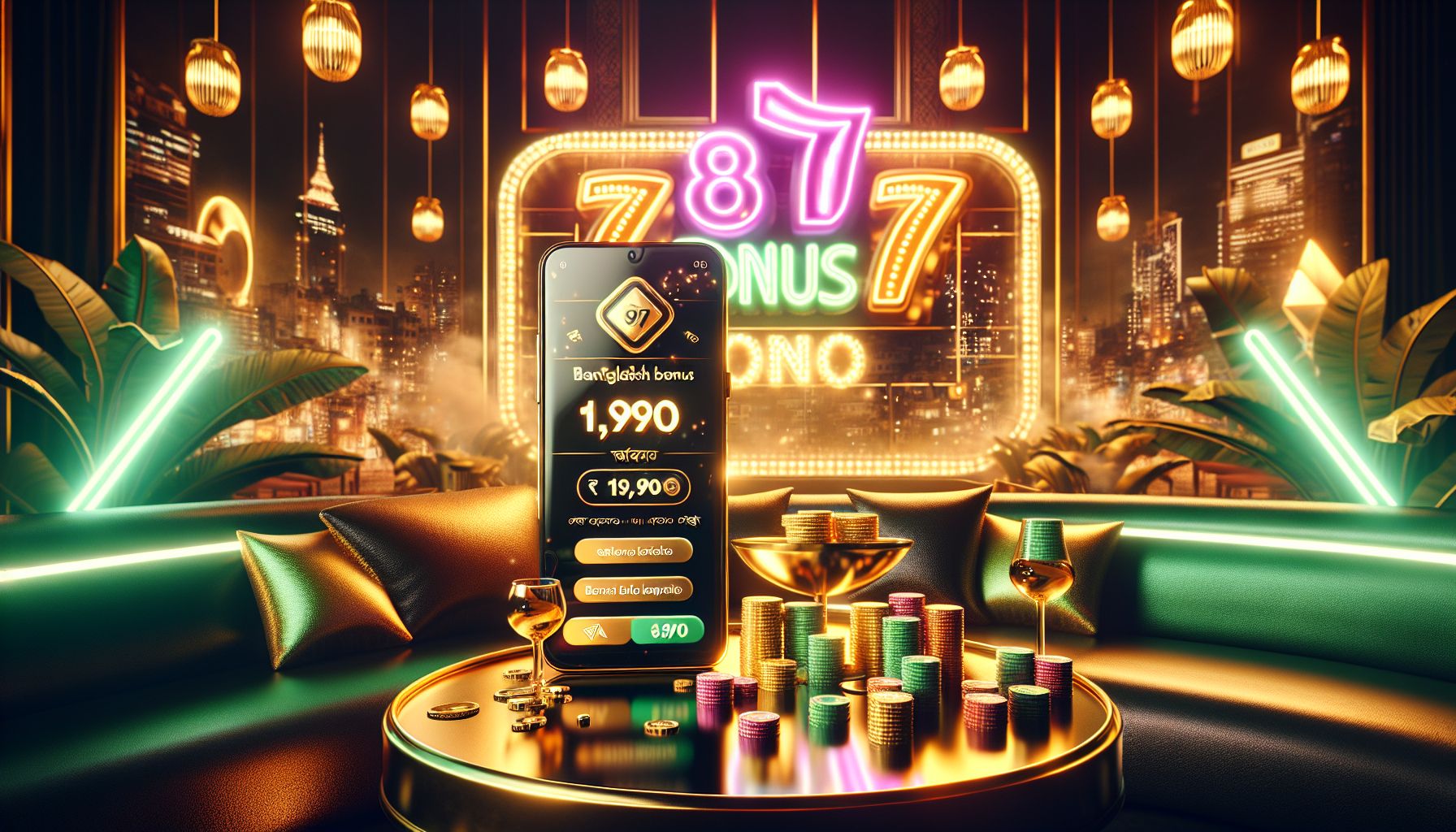Promotional showcase for 7U7 bonuses in Bangladesh with welcome rewards, cashback, VIP benefits and BDT-friendly offers in a premium modern style