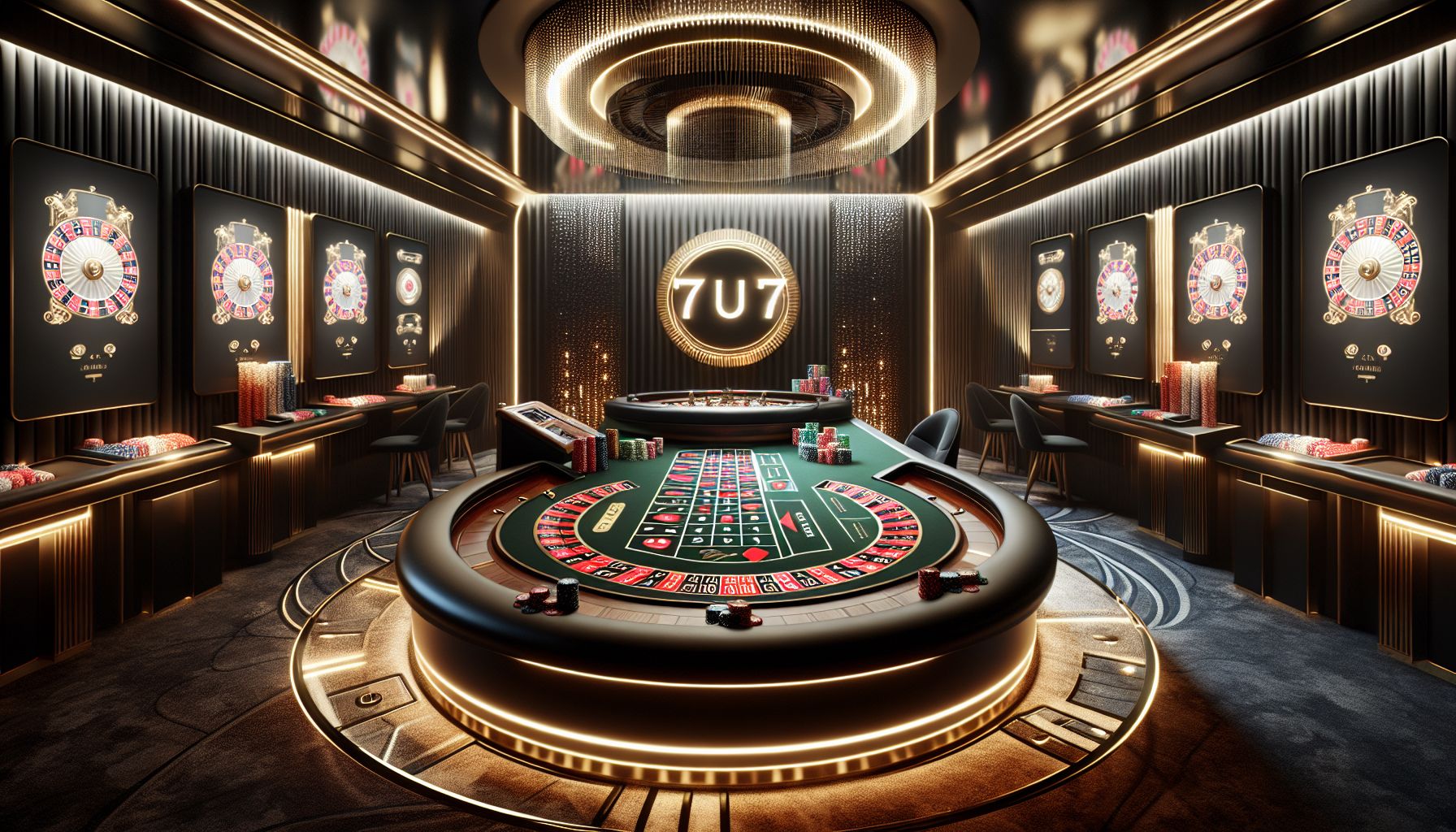 Modern live casino setup with cards, roulette, and premium digital gaming screens